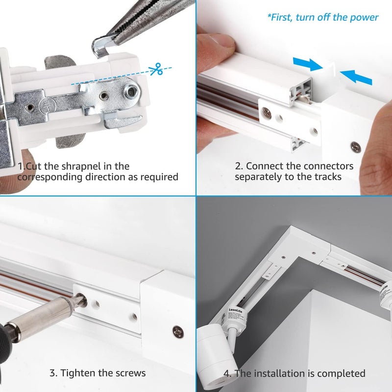 LEONLITE H Track L Connector, H Type Single Circuit 3-Wire-1 Track Lighting Kit, UL Listed, Flame Retardant Material, White - Image 3